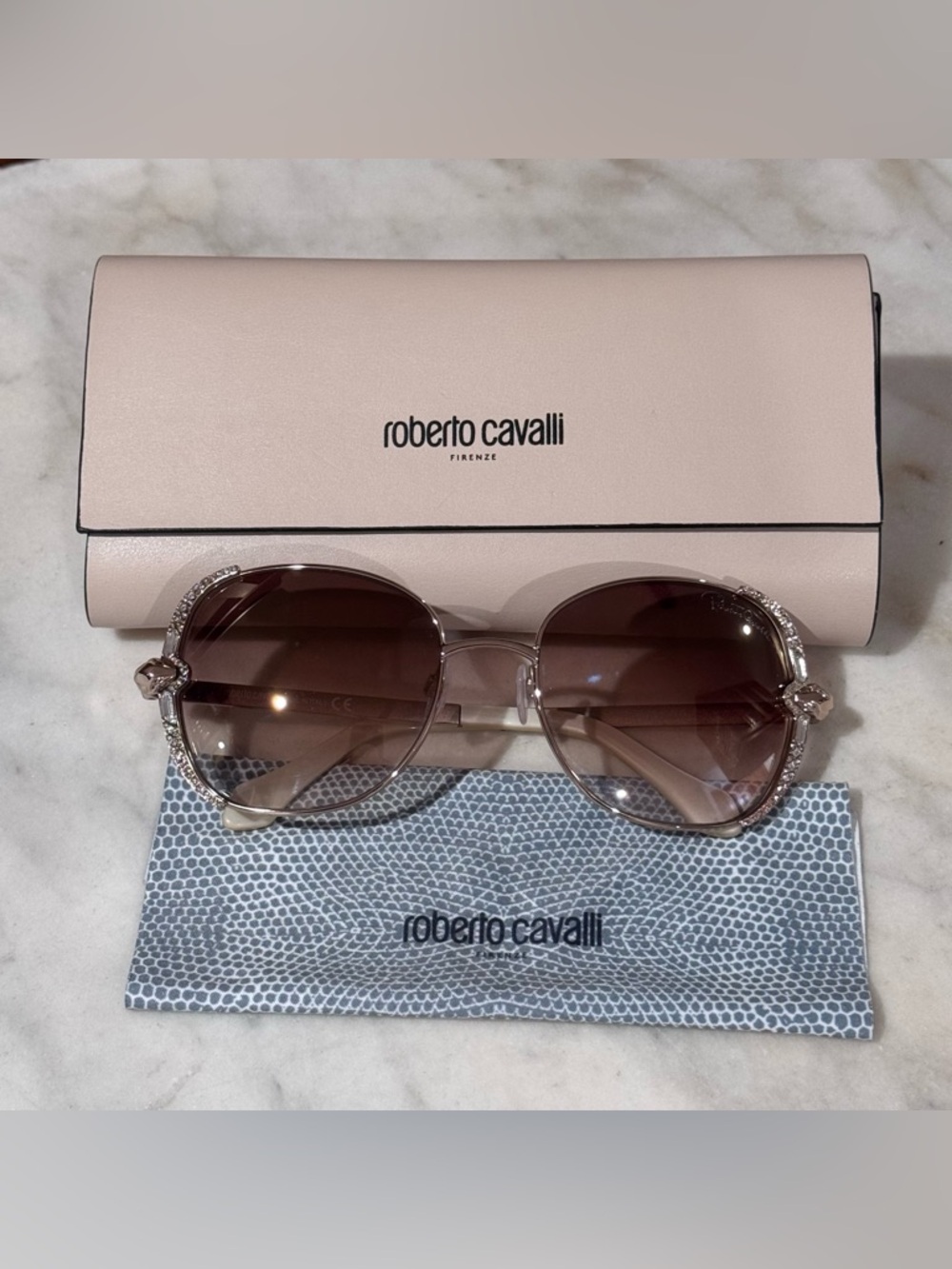 Roberto Cavalli Women's Brown Gradient Sunglasses with Crystal Accents